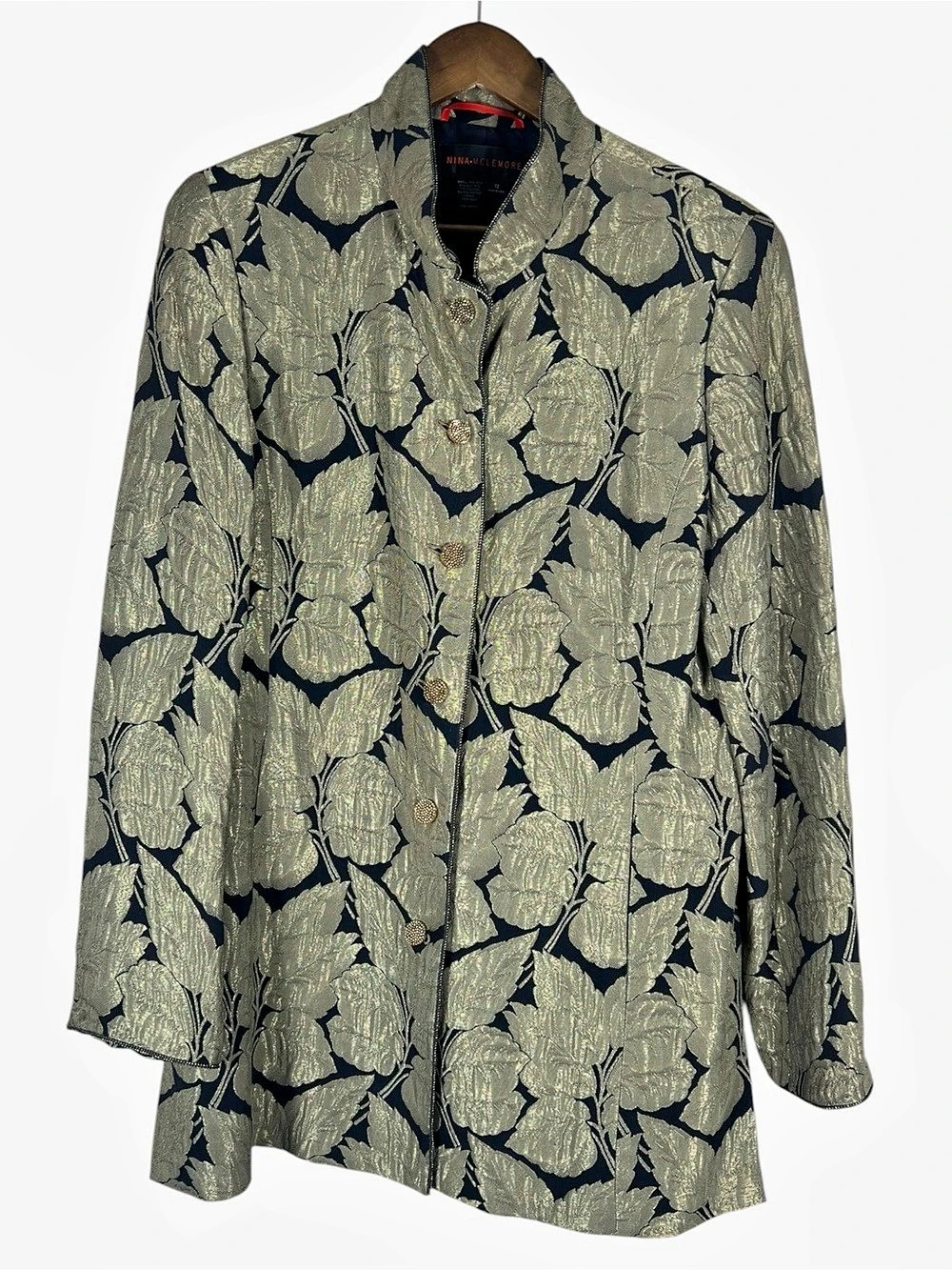 Nina McLemore Womens Silk Floral Brocade Jacket Size 12 Gold Black Eveningwear